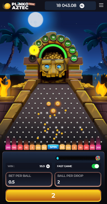 Plinko Aztec live board with the golden temple mask and multiplier slots