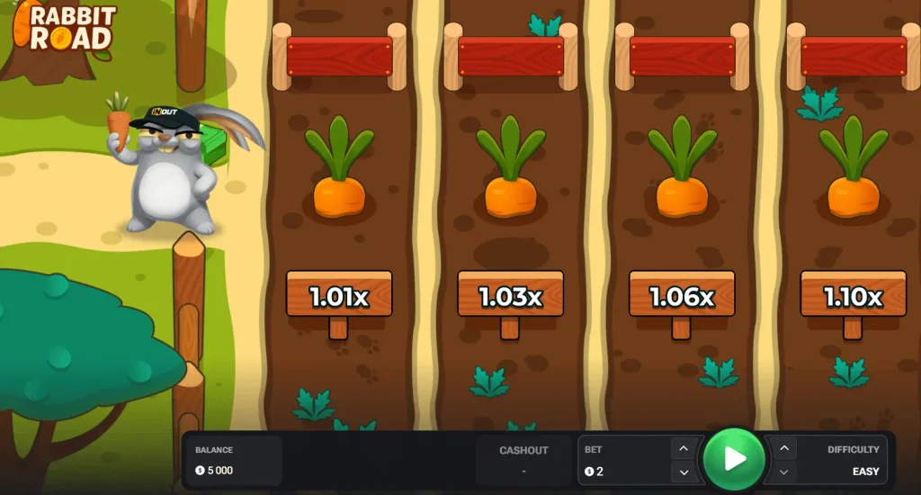 Rabbit Road screenshot 3 - cash-out and difficulty selection screen