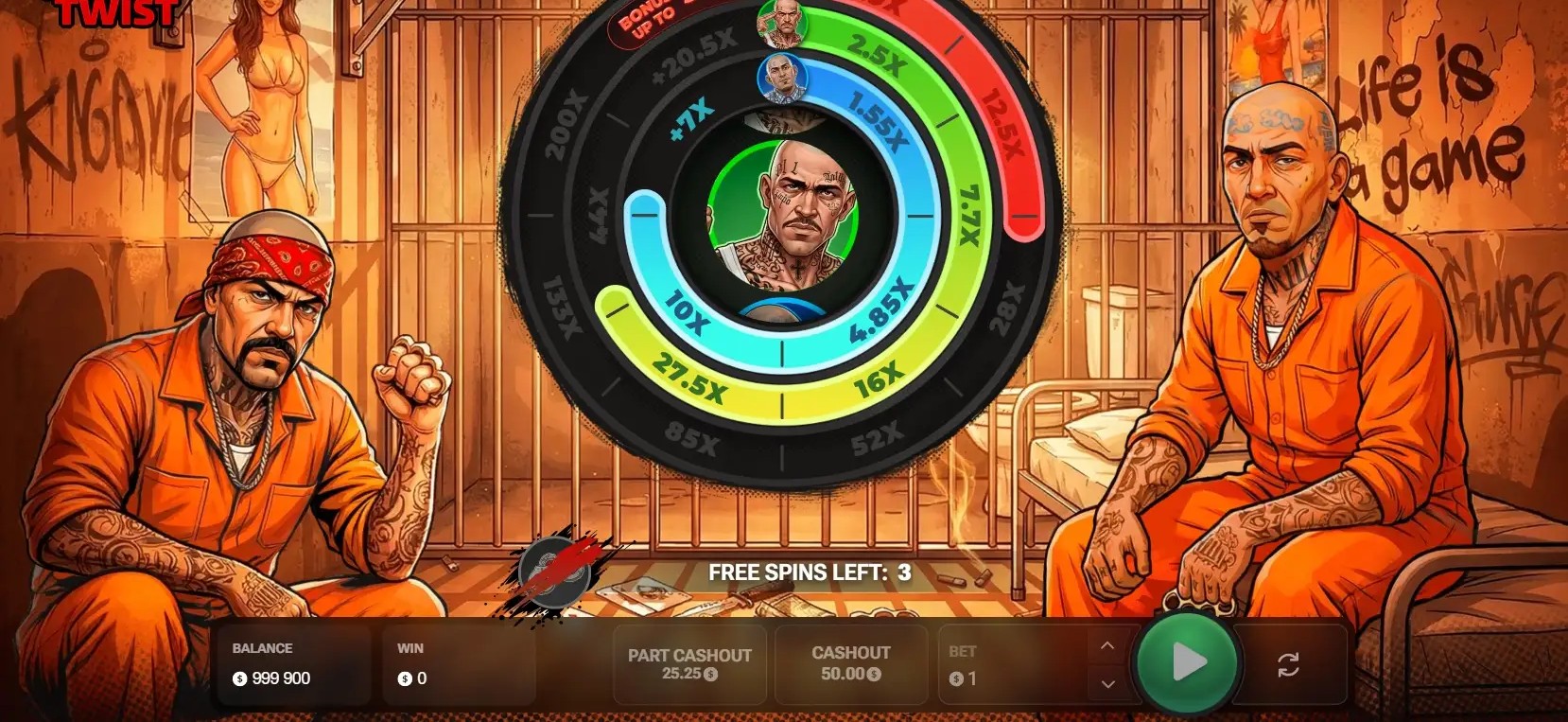 San Quentin Twist screenshot 2 - round in progress with balance and cashout controls